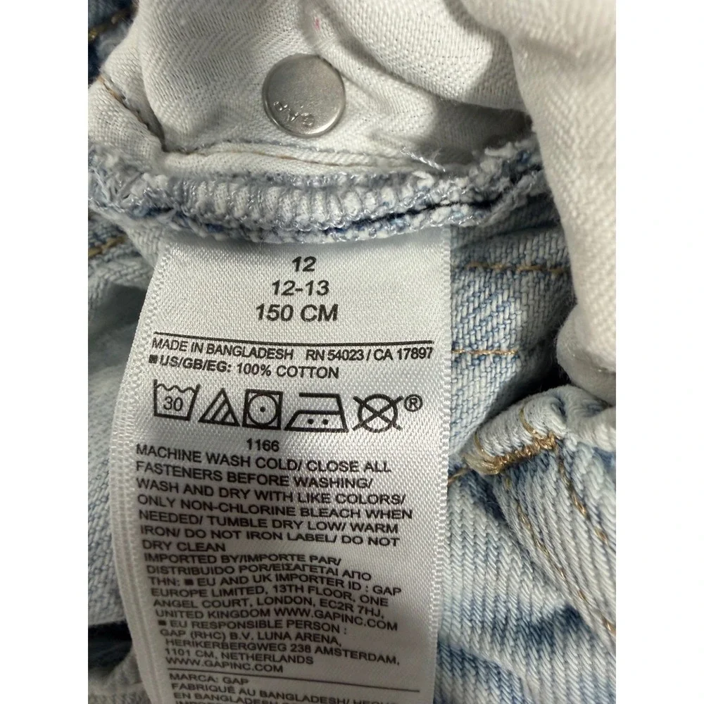 Gap Kids Girls Blue High Stride Ankle Jeans Acid Wash Wide Leg Size 12 High Rise